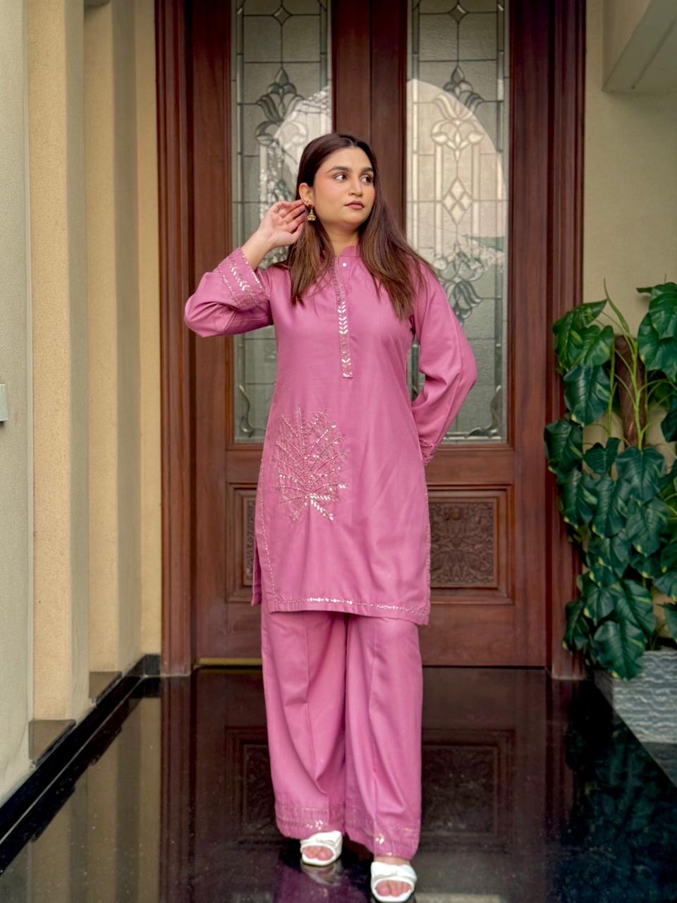 Blush Palm (2 pcs Stitched Embellished)