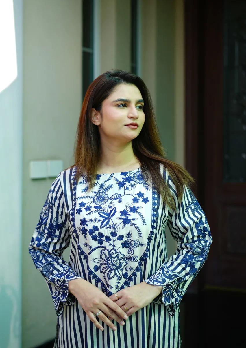 Striped Serenity 2pc Stitched embroidered