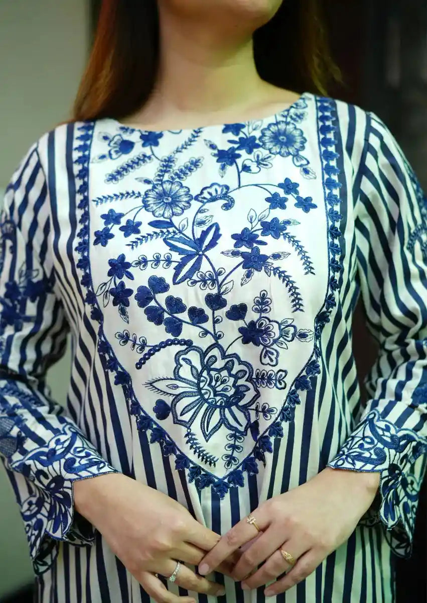 Striped Serenity 2pc Stitched embroidered