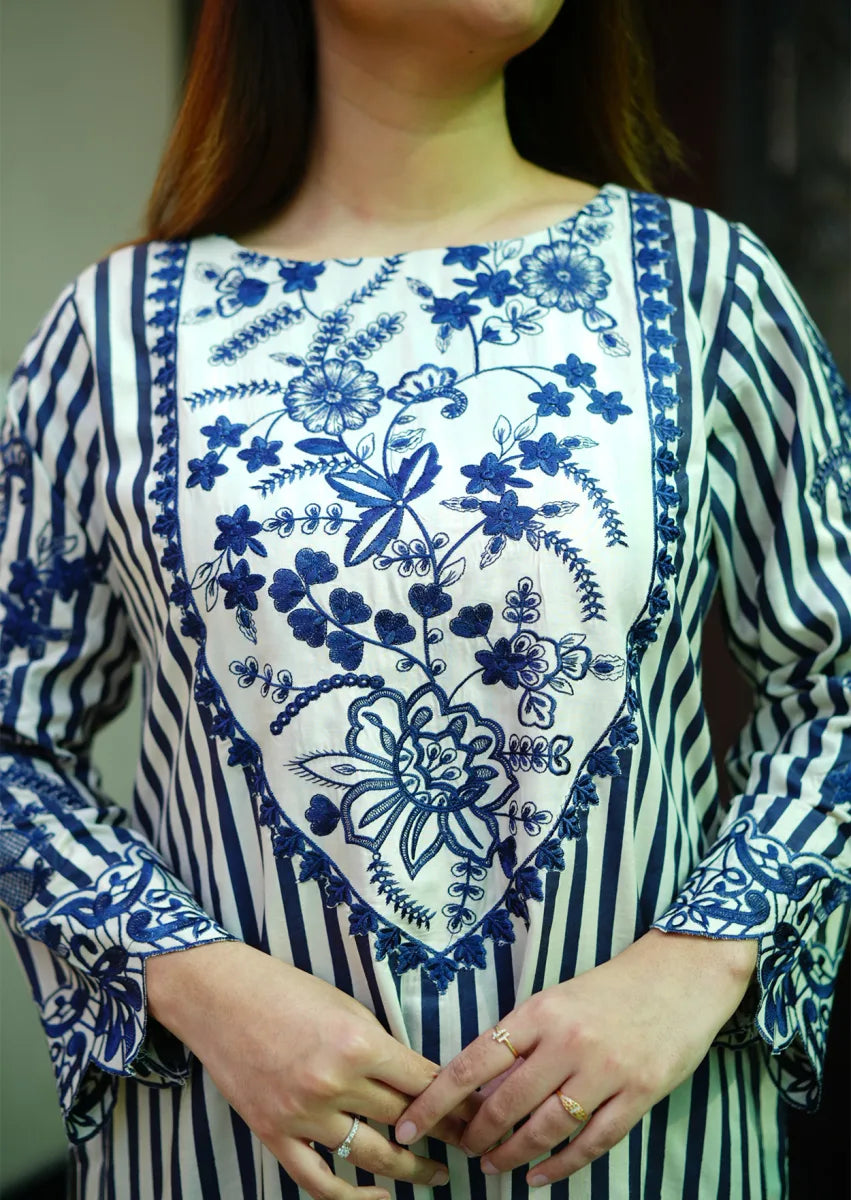 Striped Serenity 2pc Stitched embroidered