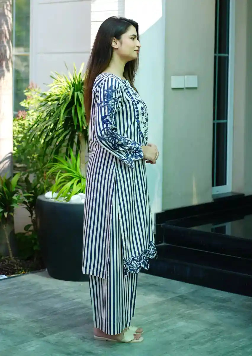 Striped Serenity 2pc Stitched embroidered