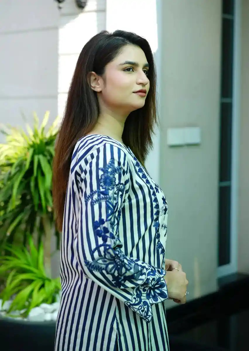 Striped Serenity 2pc Stitched embroidered