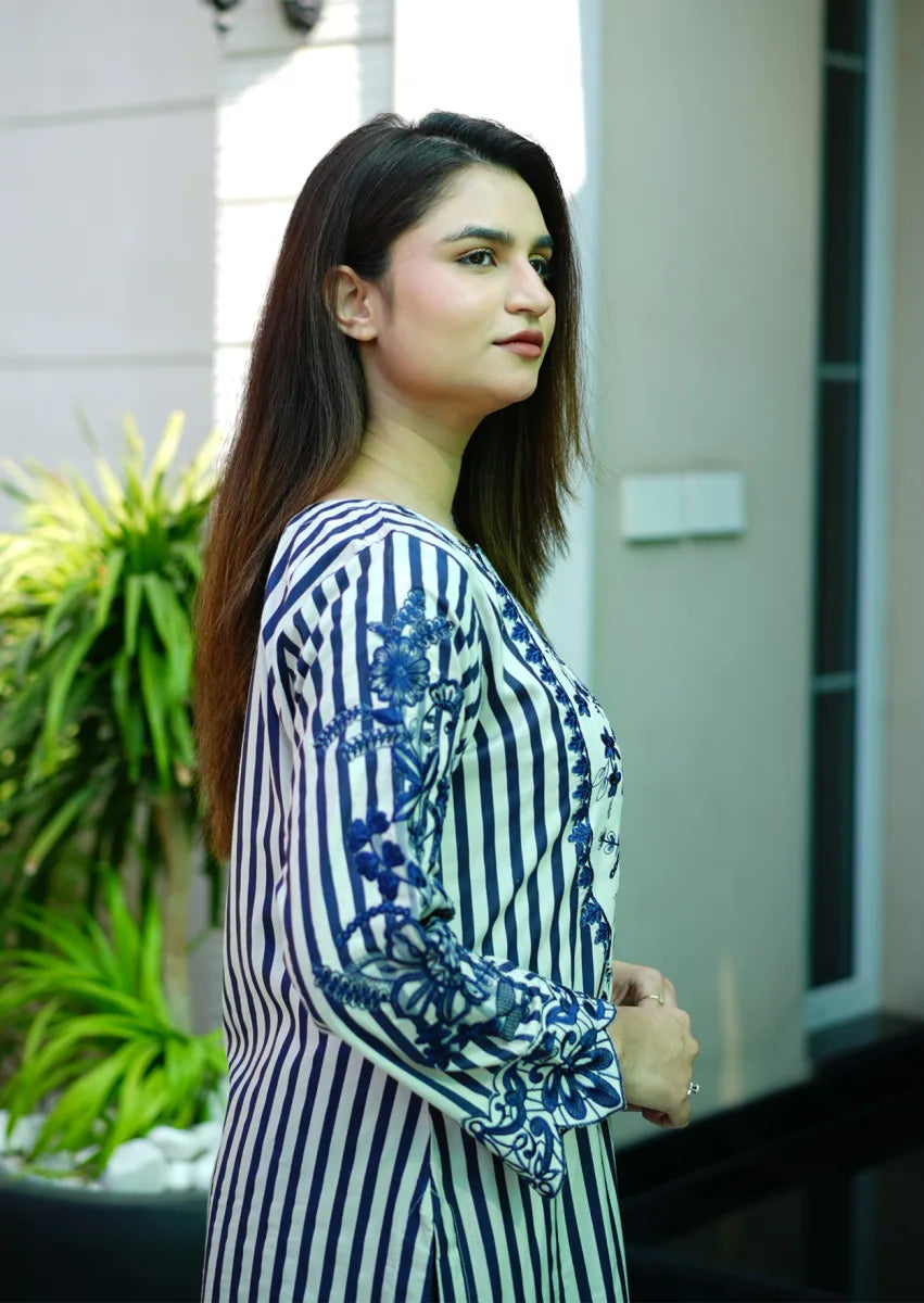 Striped Serenity 2pc Stitched embroidered