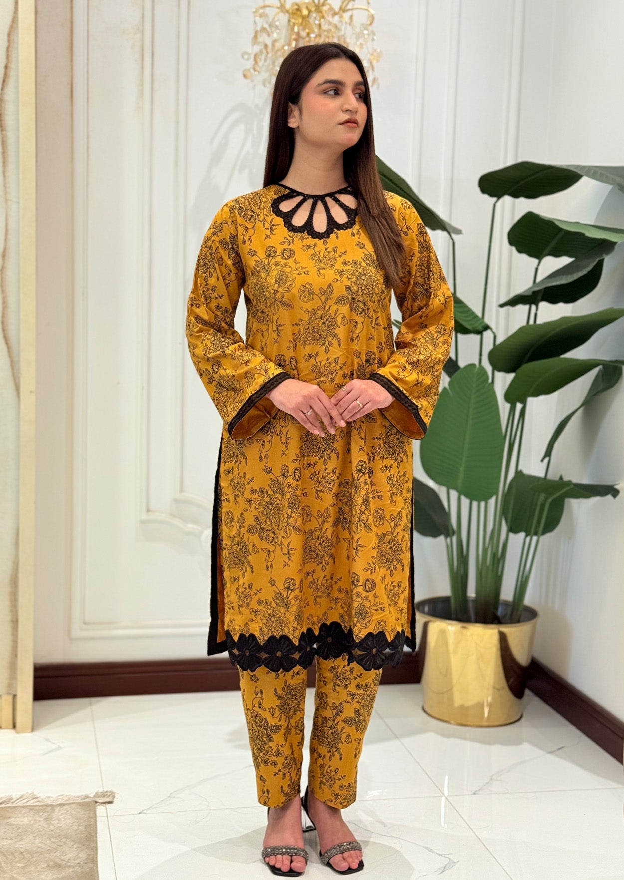Marigold Motif Stitched 2pc embroidered