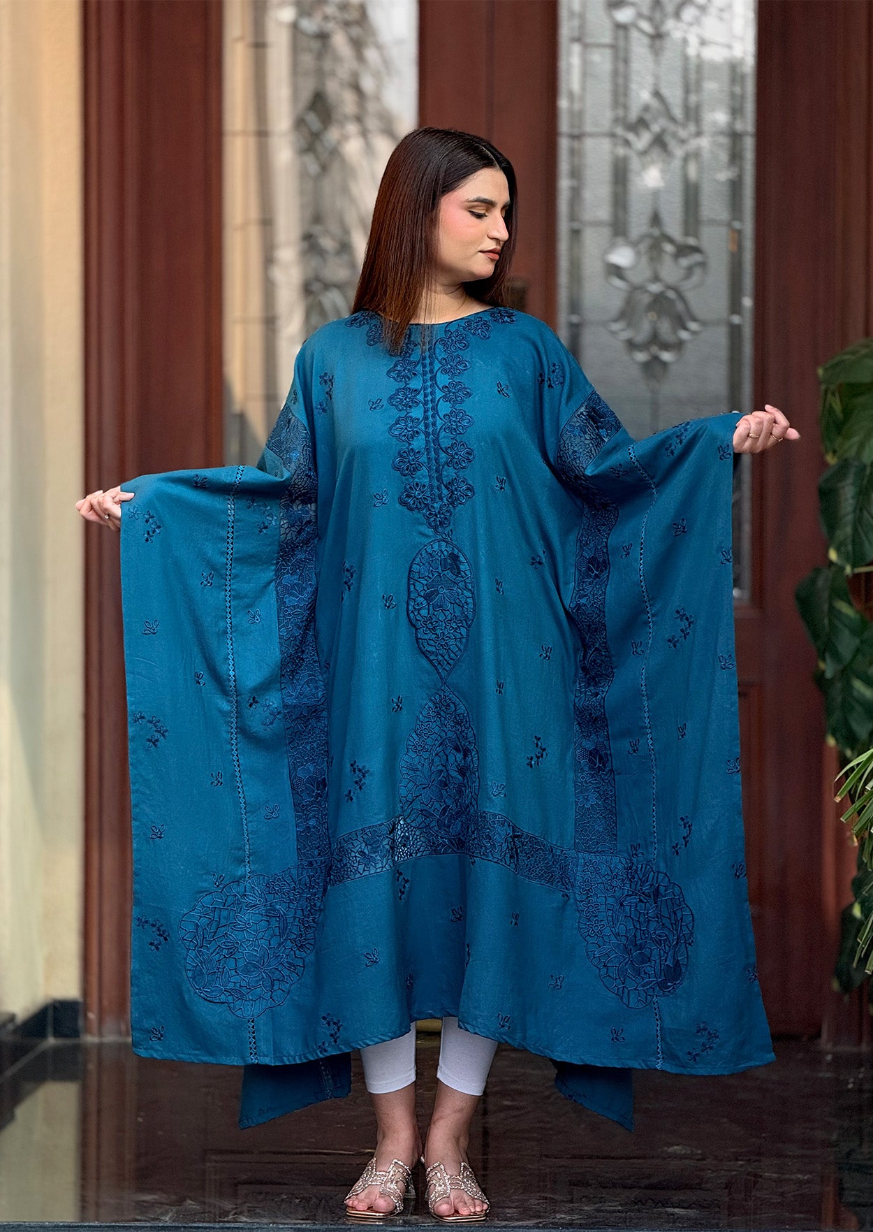 Sea Flora Stitched 1pc embroidered kaftan