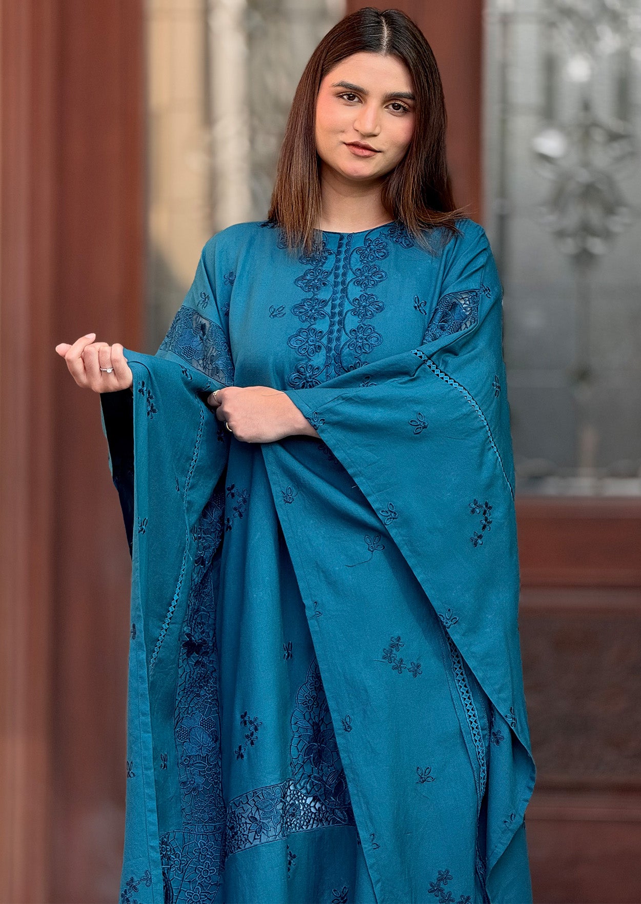 Sea Flora Stitched 1pc embroidered kaftan