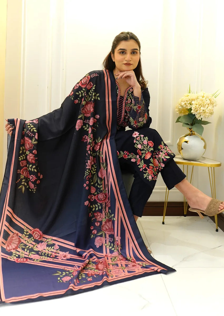Blossom Navy 3pc Stitched embroidered