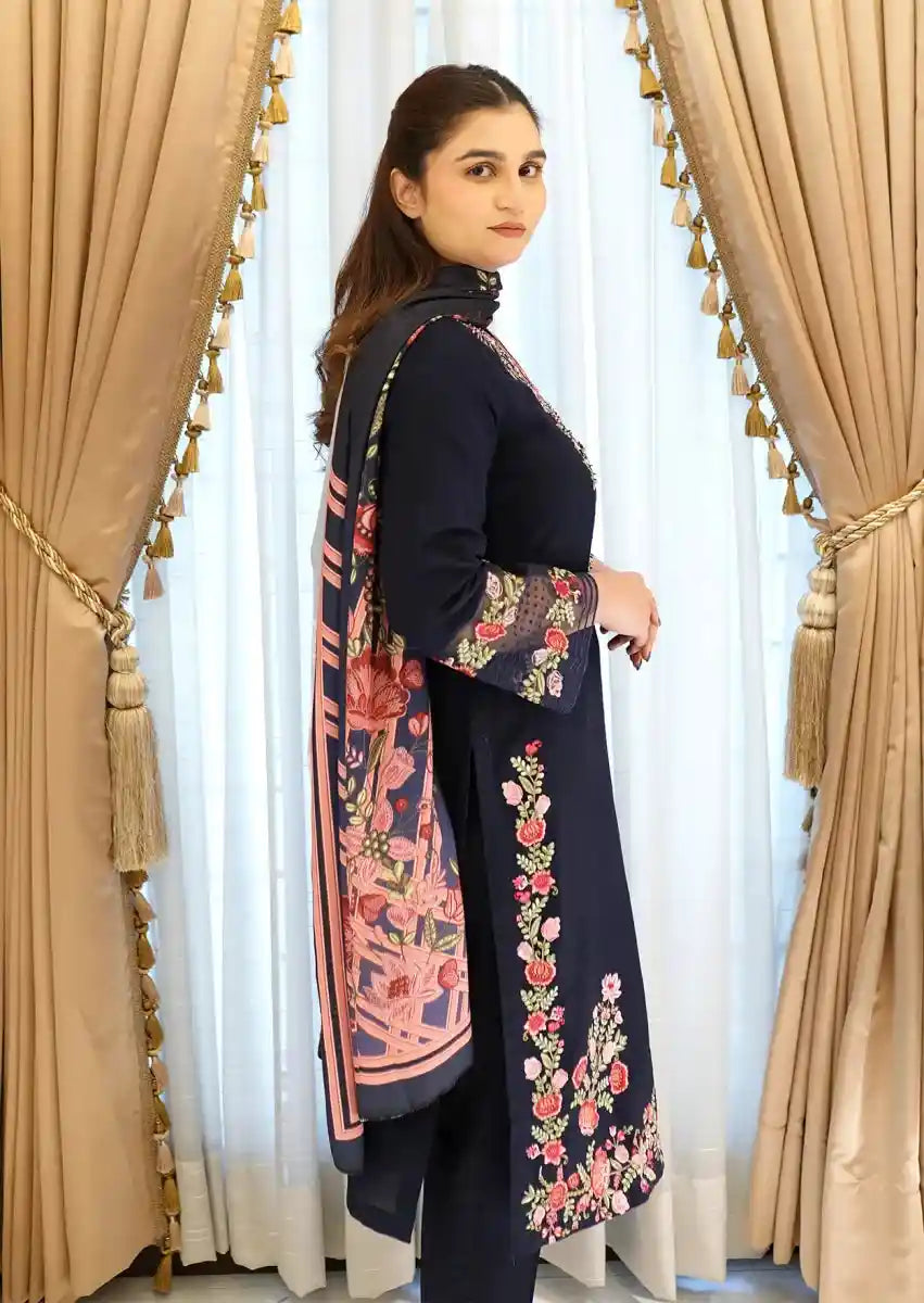 Blossom Navy 3pc Stitched embroidered