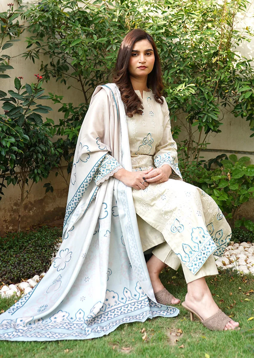 Teal Whisper 3pc Stitched embroidered