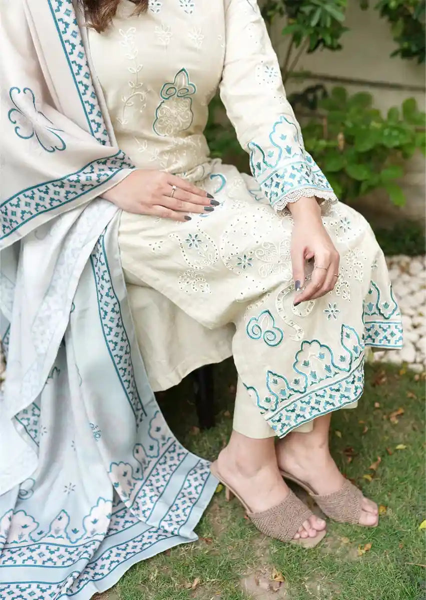 Teal Whisper 3pc Stitched embroidered