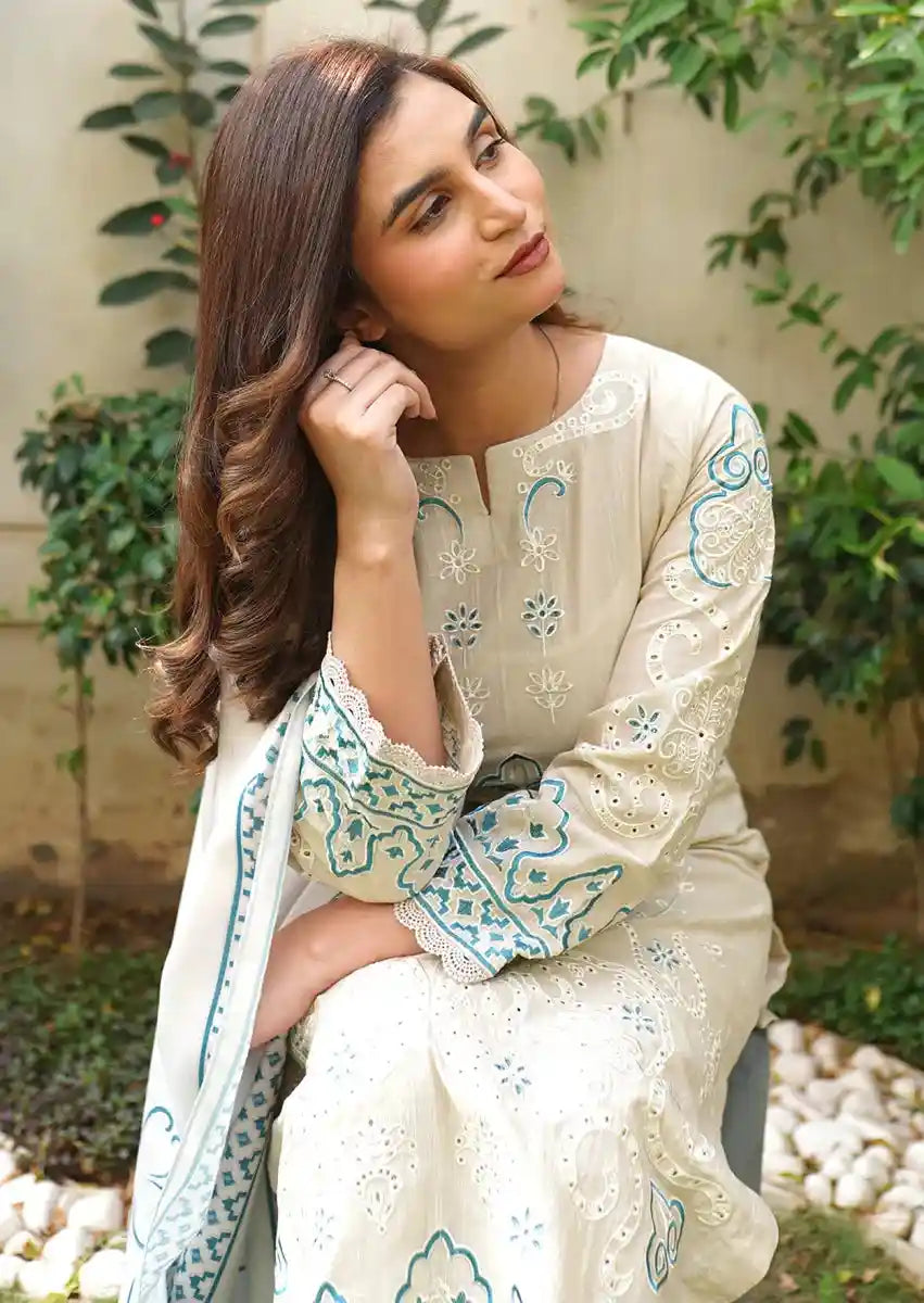 Teal Whisper 3pc Stitched embroidered