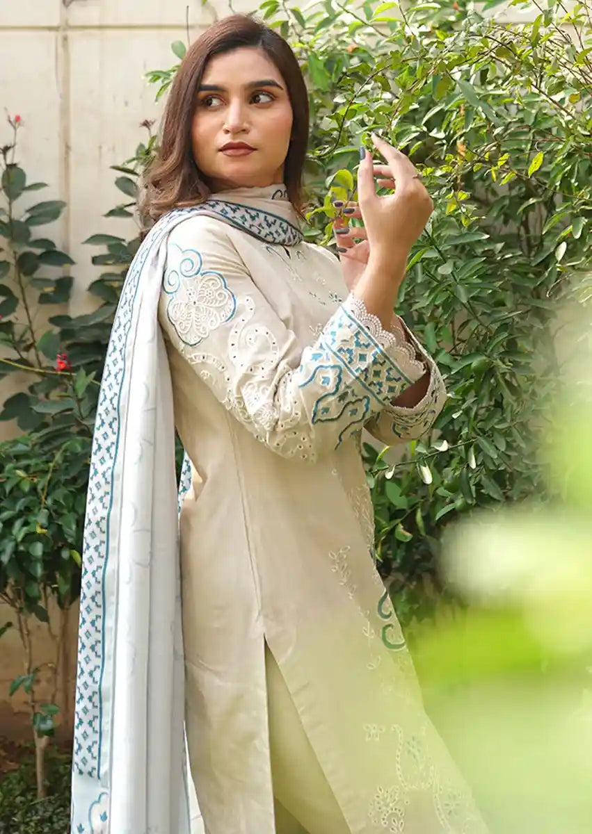 Teal Whisper 3pc Stitched embroidered